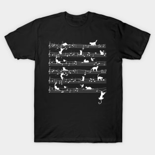 Cute Cat Kitty Playing Music Note Clef Musician Art T-Shirt